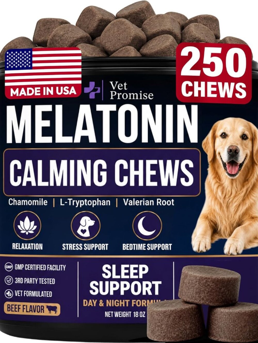 Melatonin for Dogs Calming Chews Natural Sleep Aid & Anxiety Relief Treats